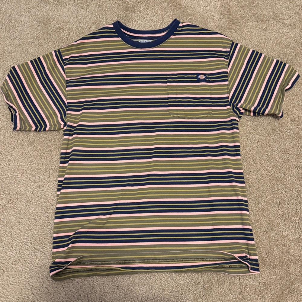 Dickies Navy and Pink Striped Tee